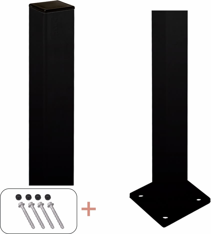 Plus Stålstolpe med fod, sort, 4,5x4,5x96 cm.