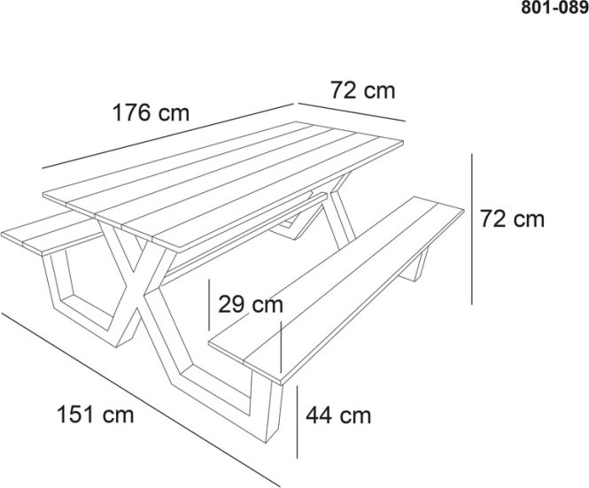 Bord-bænkesæt X-model, sort nonwood, alu stel