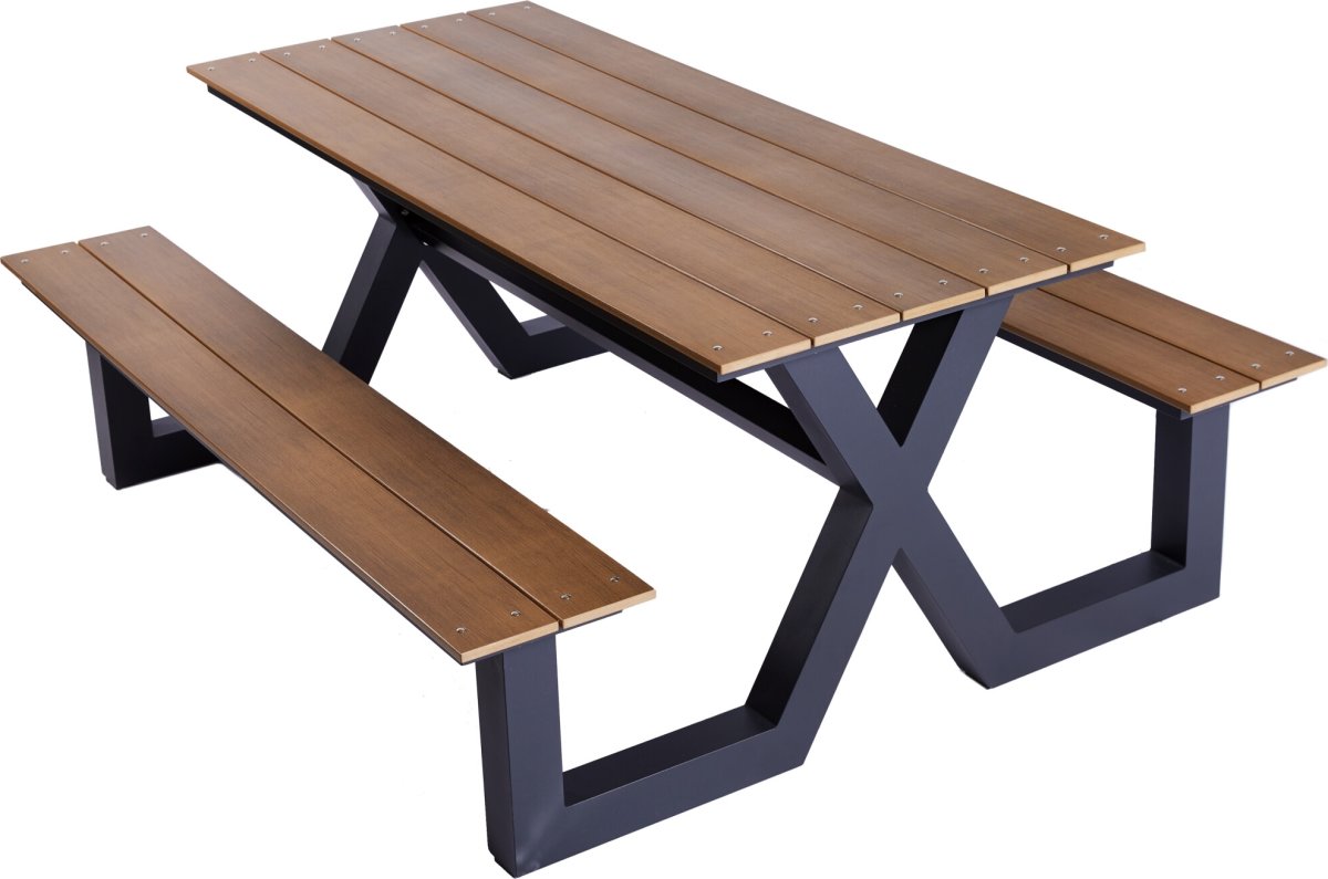 Bord-bænkesæt X-model, teak nonwood, alu stel