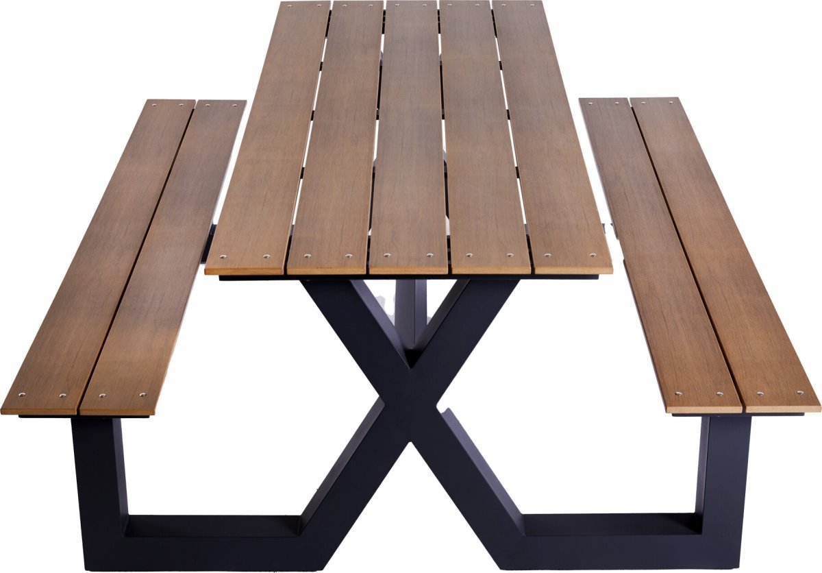 Bord-bænkesæt X-model, teak nonwood, alu stel