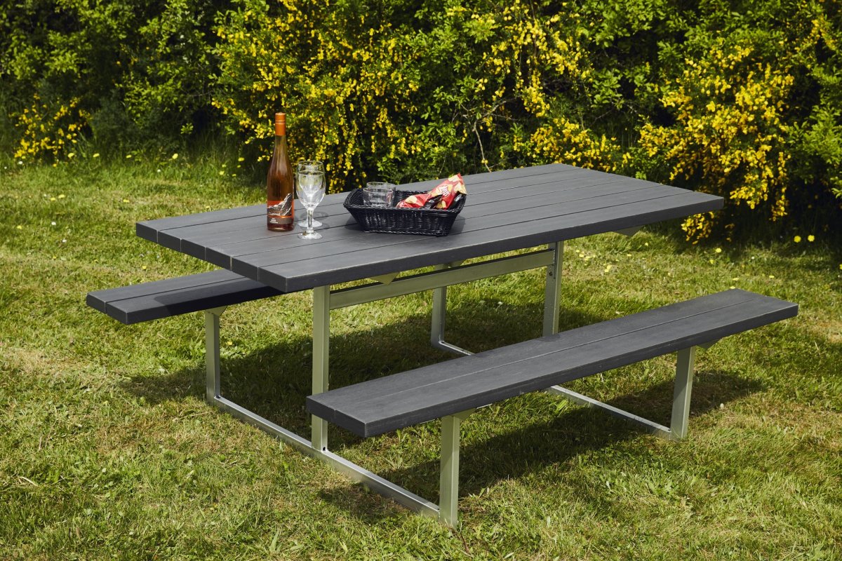 Bord-bænkesæt HEL, antracitgrå nonwood, stålstel