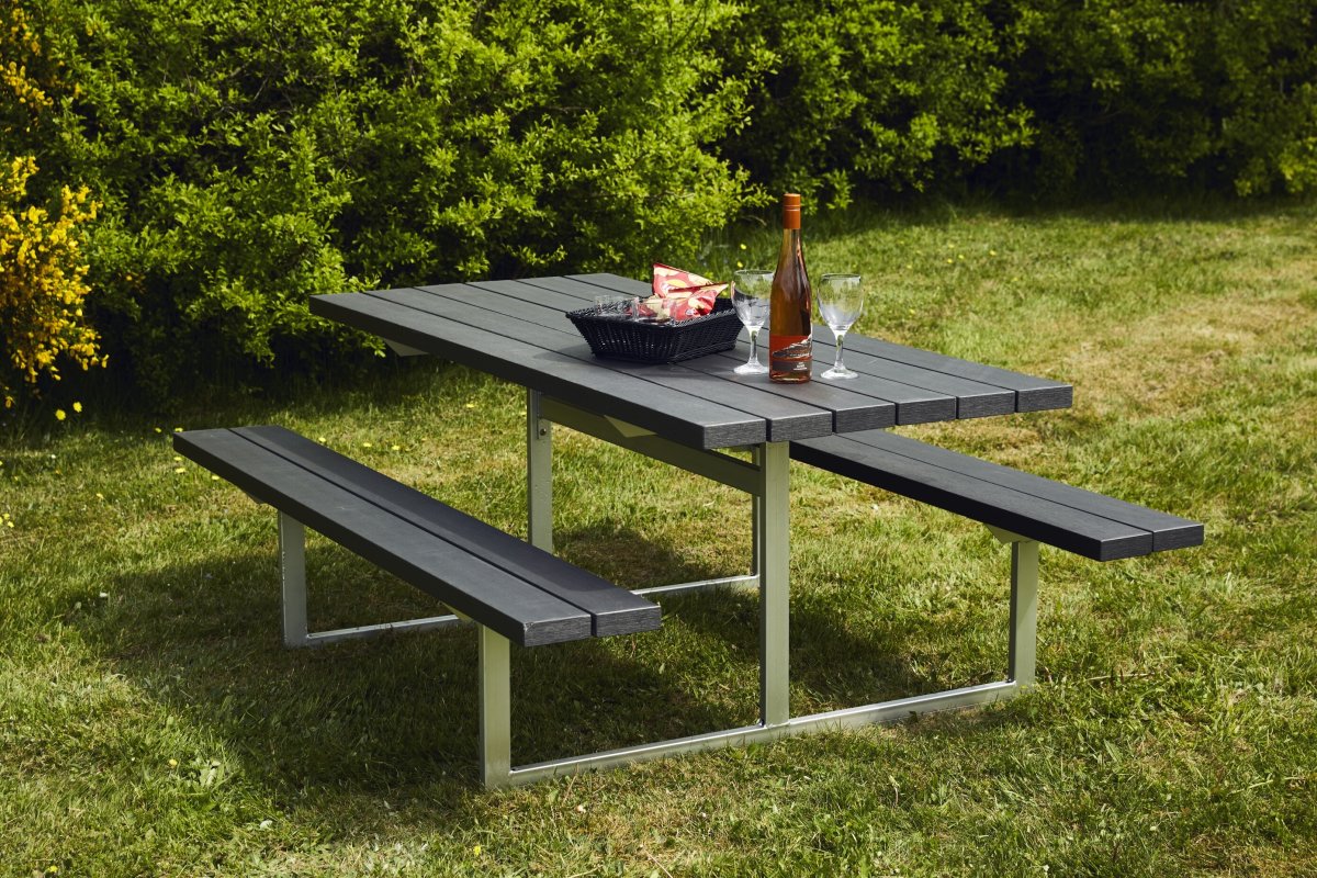 Bord-bænkesæt HEL, antracitgrå nonwood, stålstel