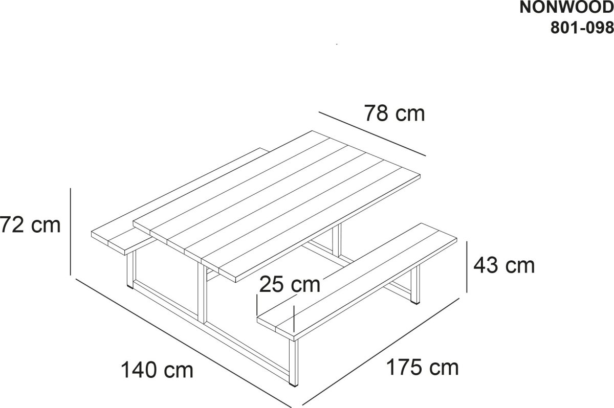 Bord-bænkesæt HEL, antracitgrå nonwood, stålstel