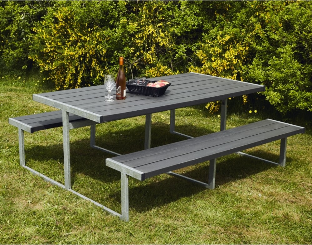 Bord-bænkesæt NJORD, antracitgrå nonwood, stålstel