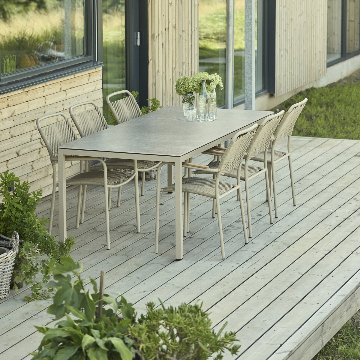 Terra Havebord L197cm + 6 stole Verona, Taupe
