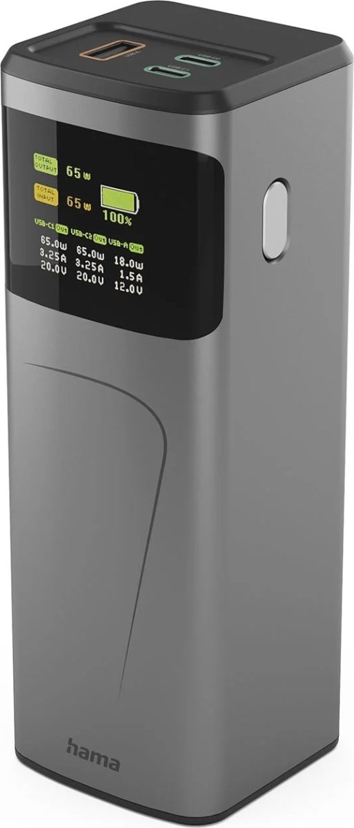 Hama 65W Powerbank, 20000 mah, 2xUSB-C, 1xUSB-A