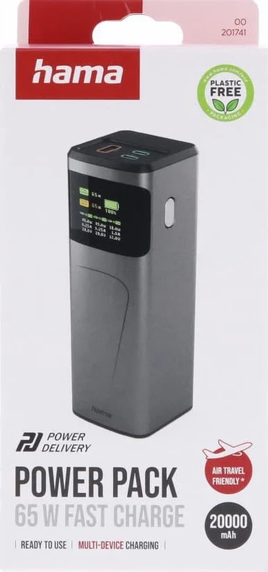 Hama 65W Powerbank, 20000 mah, 2xUSB-C, 1xUSB-A
