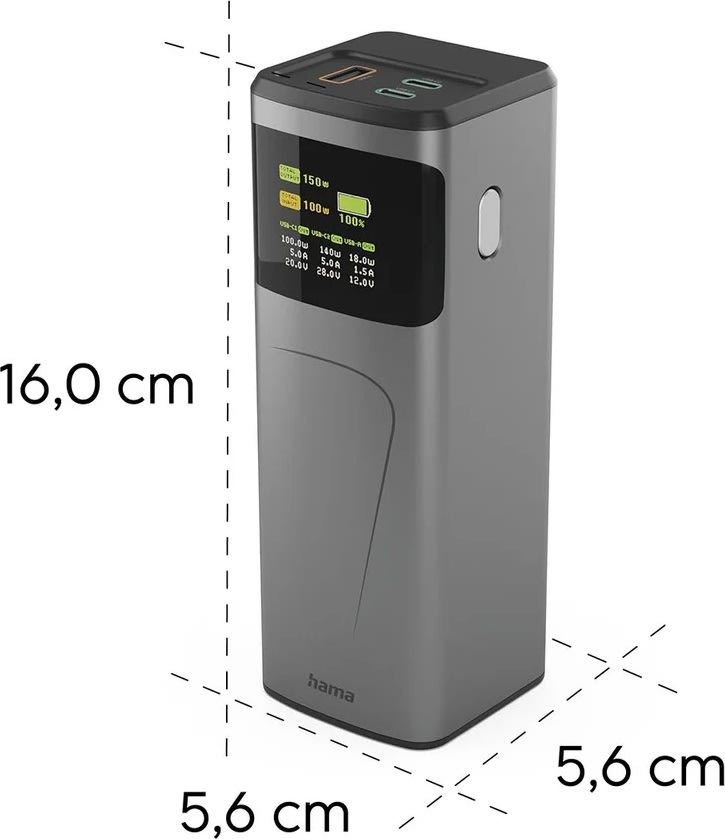 Hama 150W Powerbank, 24000mah, 2 x USB-C, 1x USB-A