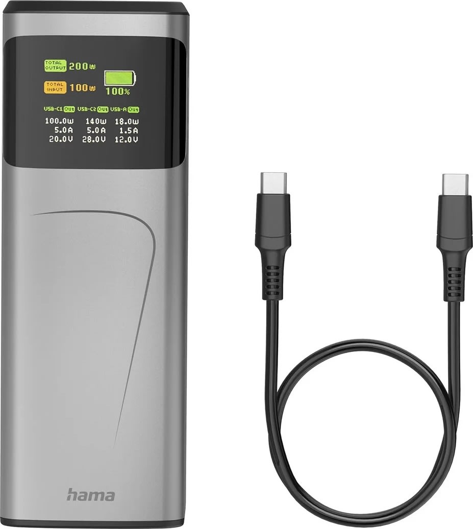 Hama 200W Powerbank, 24000mah, 2xUSB-C, 1xUSB-A