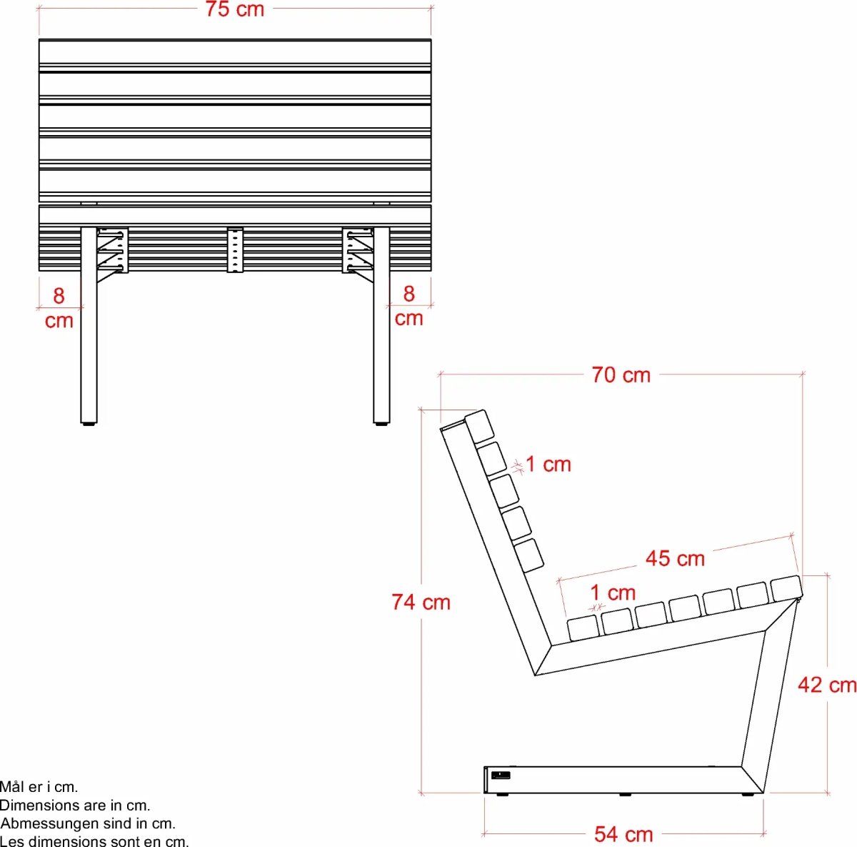 Plus Siesta Living Loungestol, 75 cm, sort