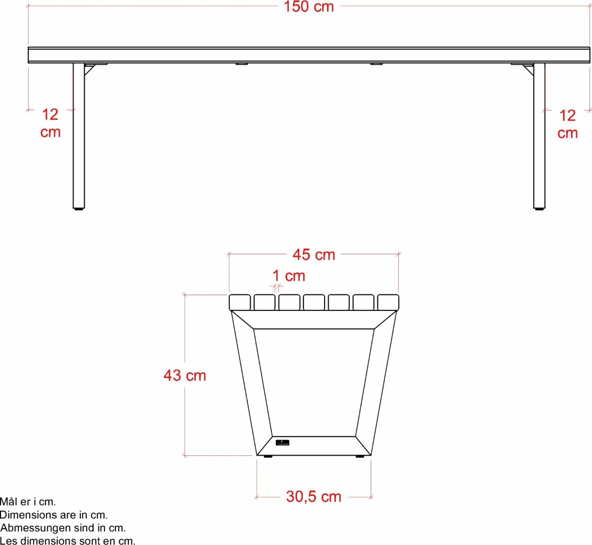 Plus Siesta Living Loungebord/bænk, 150 cm, sort