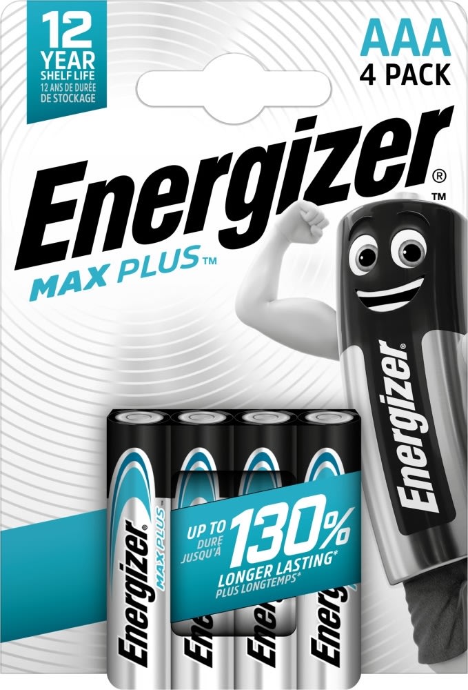 Energizer Max Plus Alkaline AAA batteri, 4 stk.