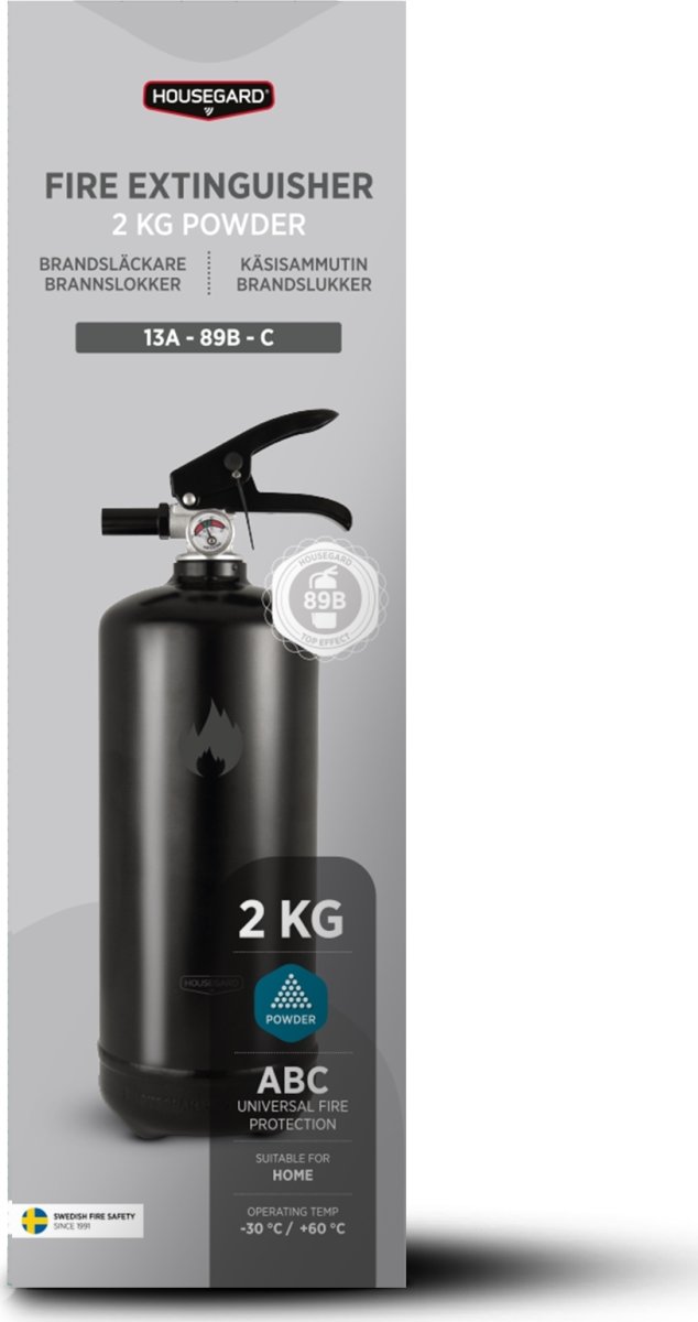 Housegard Pulverslukker | 2 kg | Sort