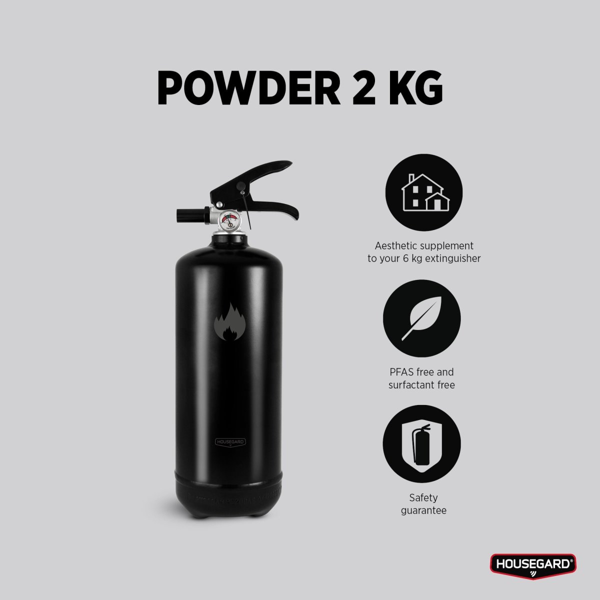 Housegard Pulverslukker | 2 kg | Sort
