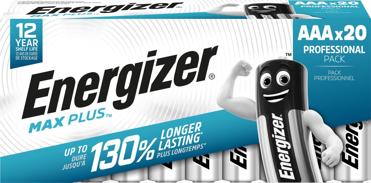 Energizer Max Plus Alkaline AAA batteri, 20 stk.