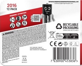 Energizer Lithium CR2016 knapcelle batteri, 12 stk