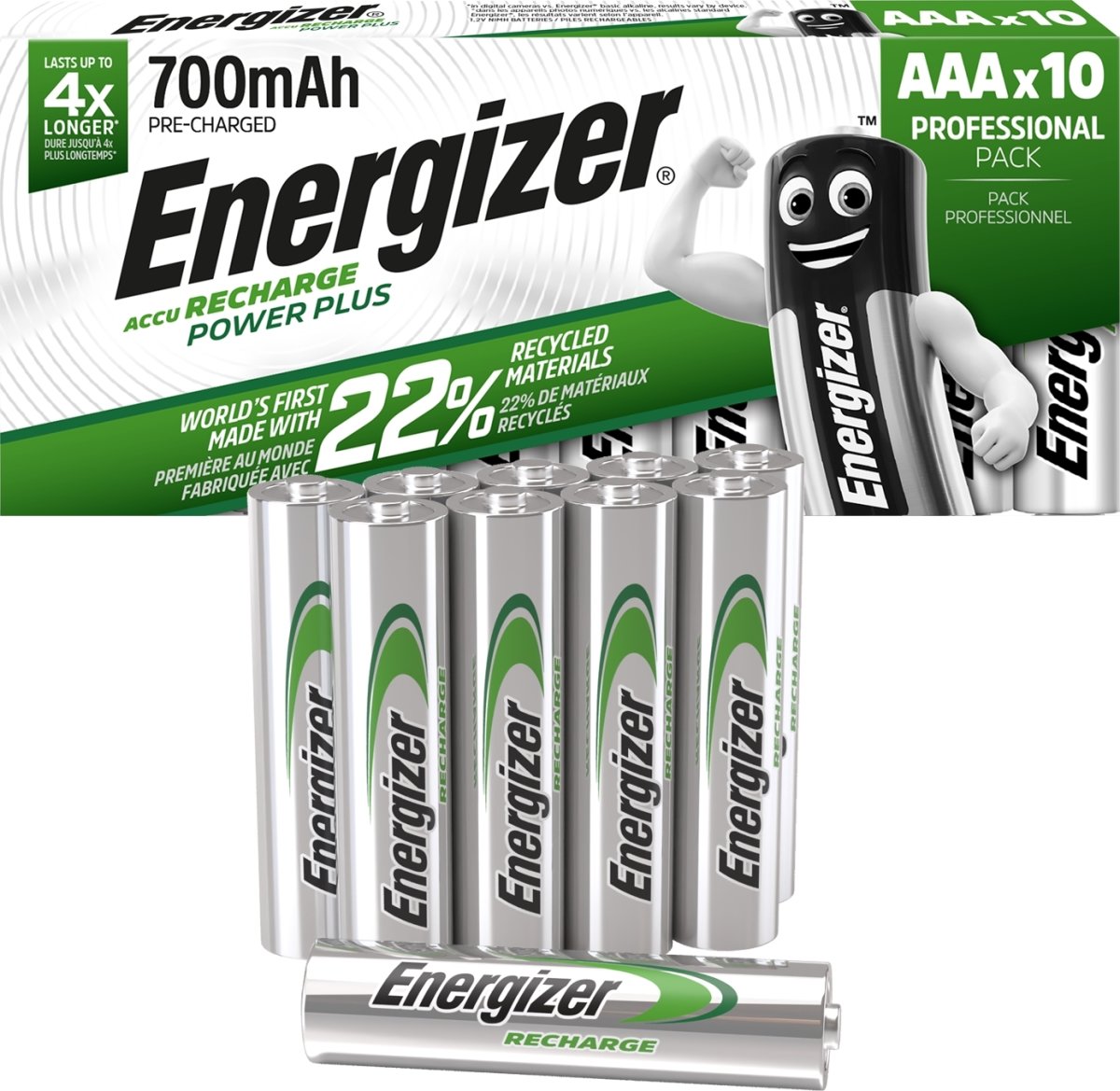Energizer genopladelig PowerPlus AAA batteri 10stk