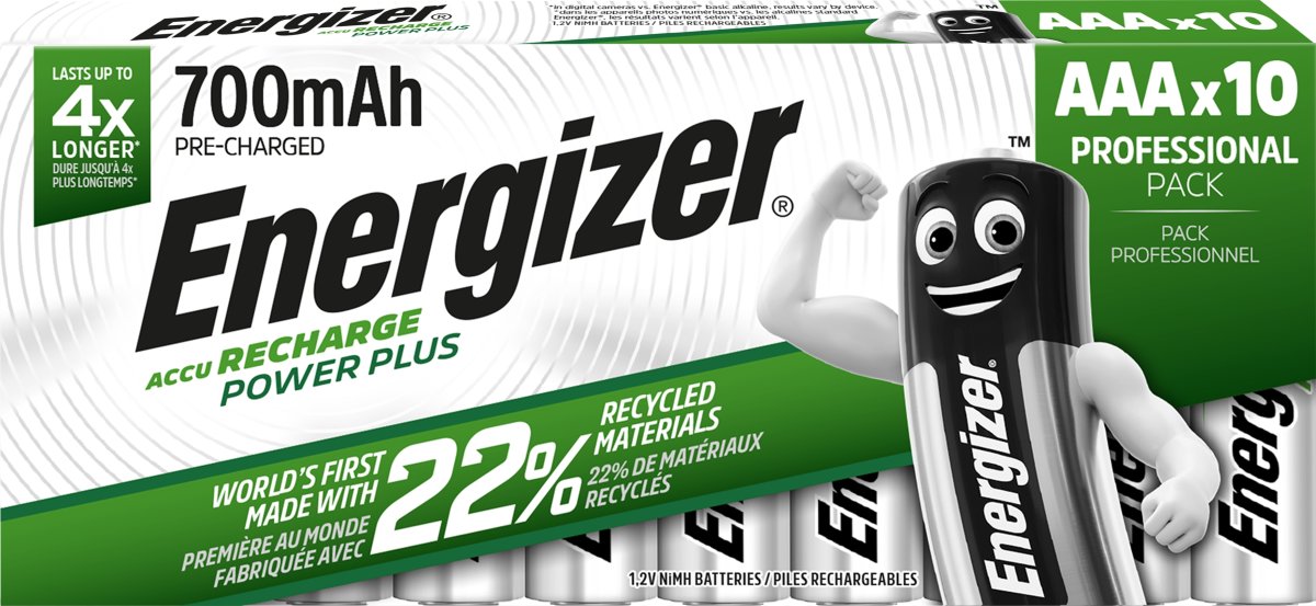 Energizer genopladelig PowerPlus AAA batteri 10stk