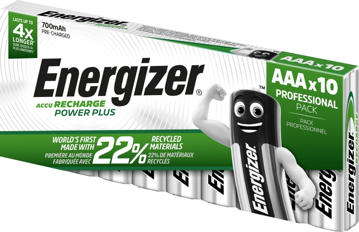 Energizer genopladelig PowerPlus AAA batteri 10stk