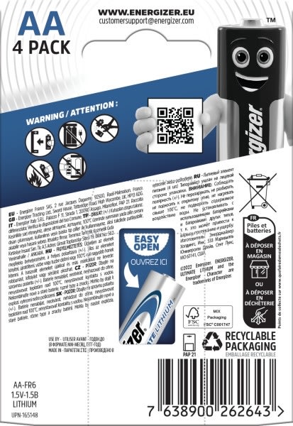 Energizer Lithium Standard AA batteri, 4 stk.
