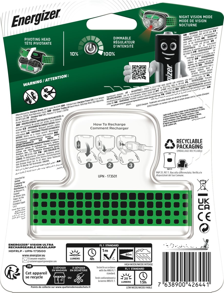 Energizer genopladelig industriel pandelampe 400lm
