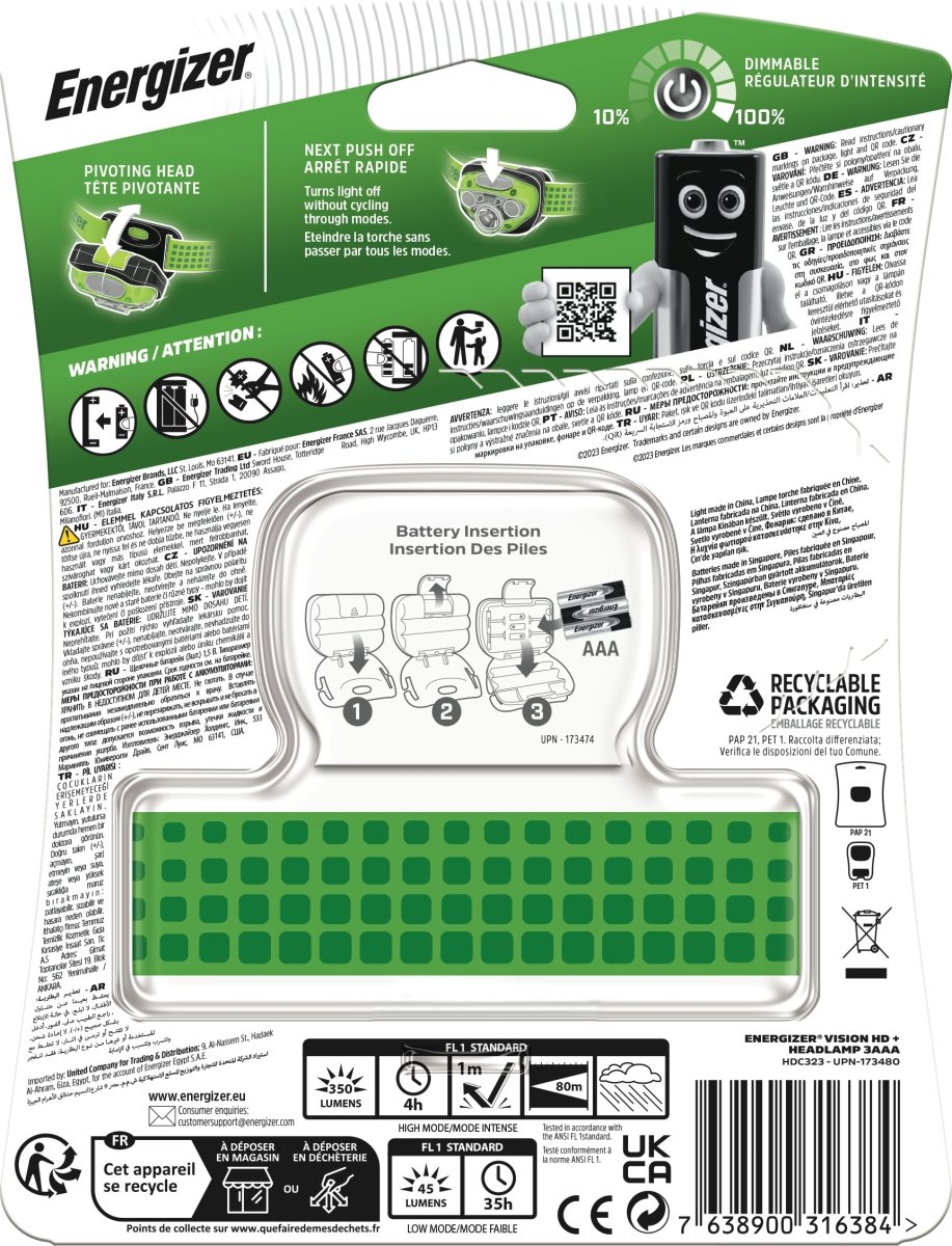 Energizer VISION HD+ 350 pandelampe, 350lm