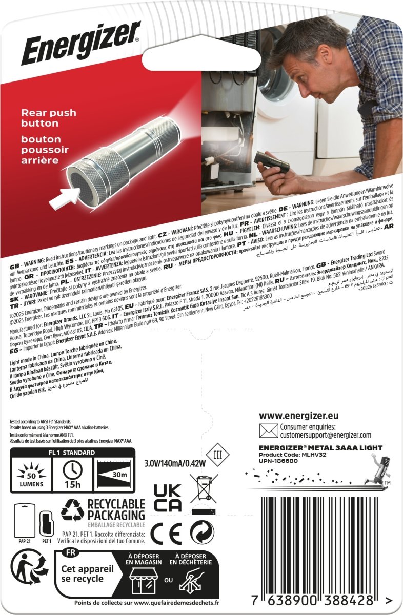 Energizer LED metal lommelygte, 3xAAA, 50lm