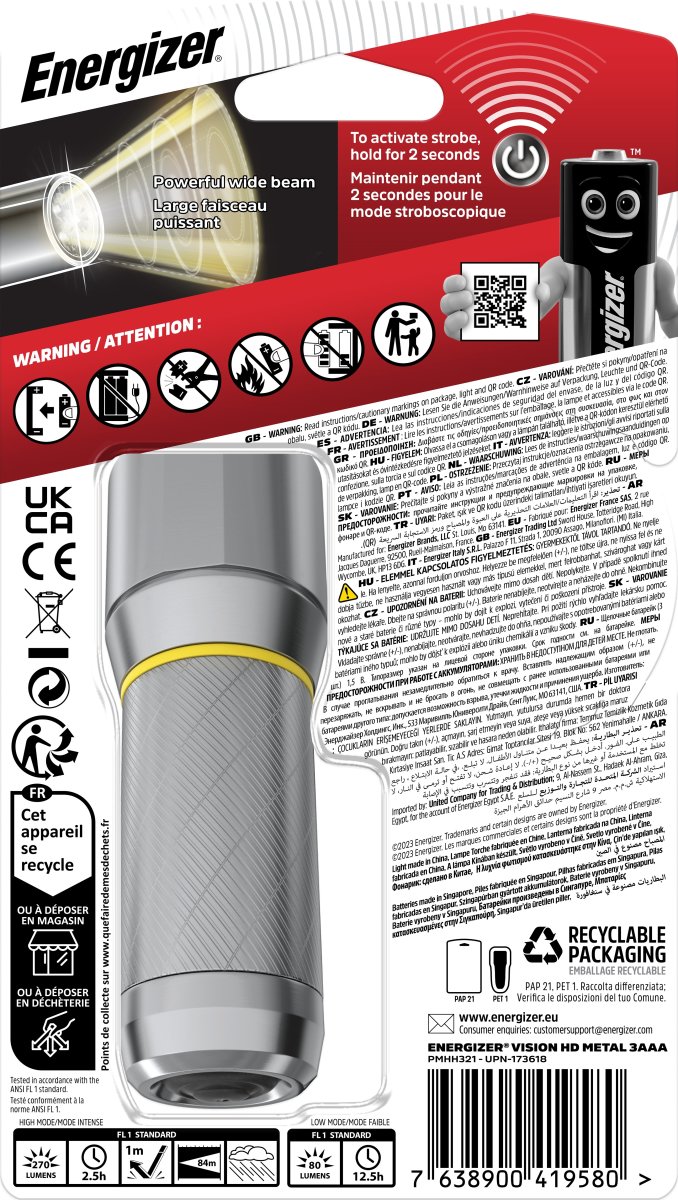 Energizer Vision LED metal lommelygte 3xAAA, 270lm