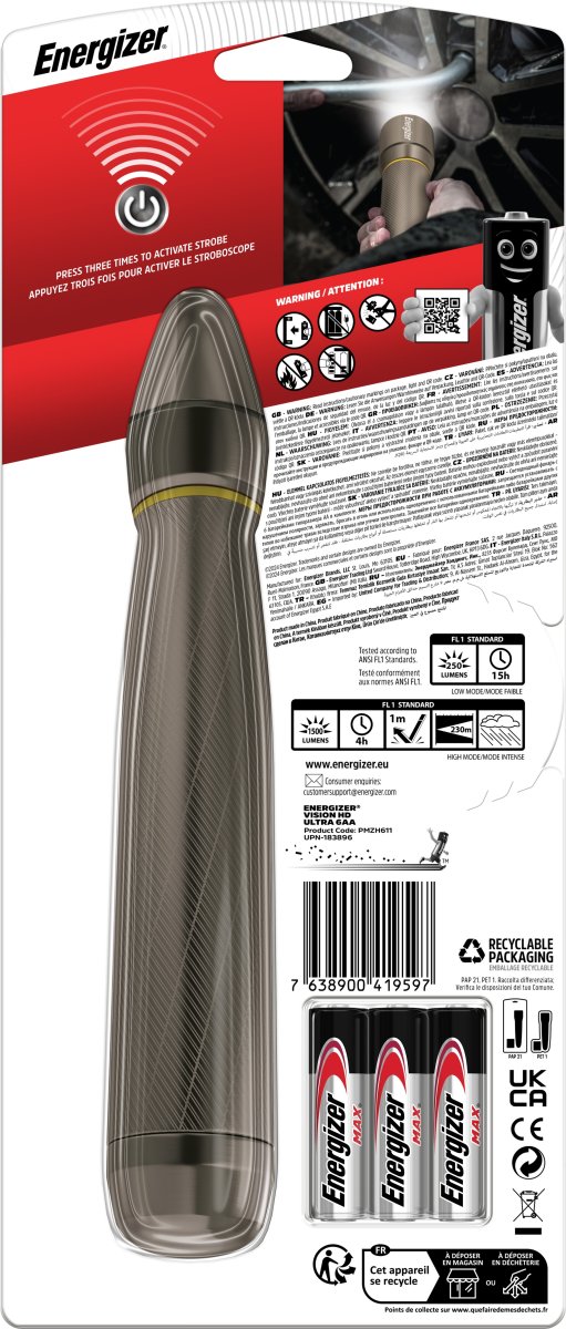 Energizer LED metal lommelygte, 6xAA, 1500lm