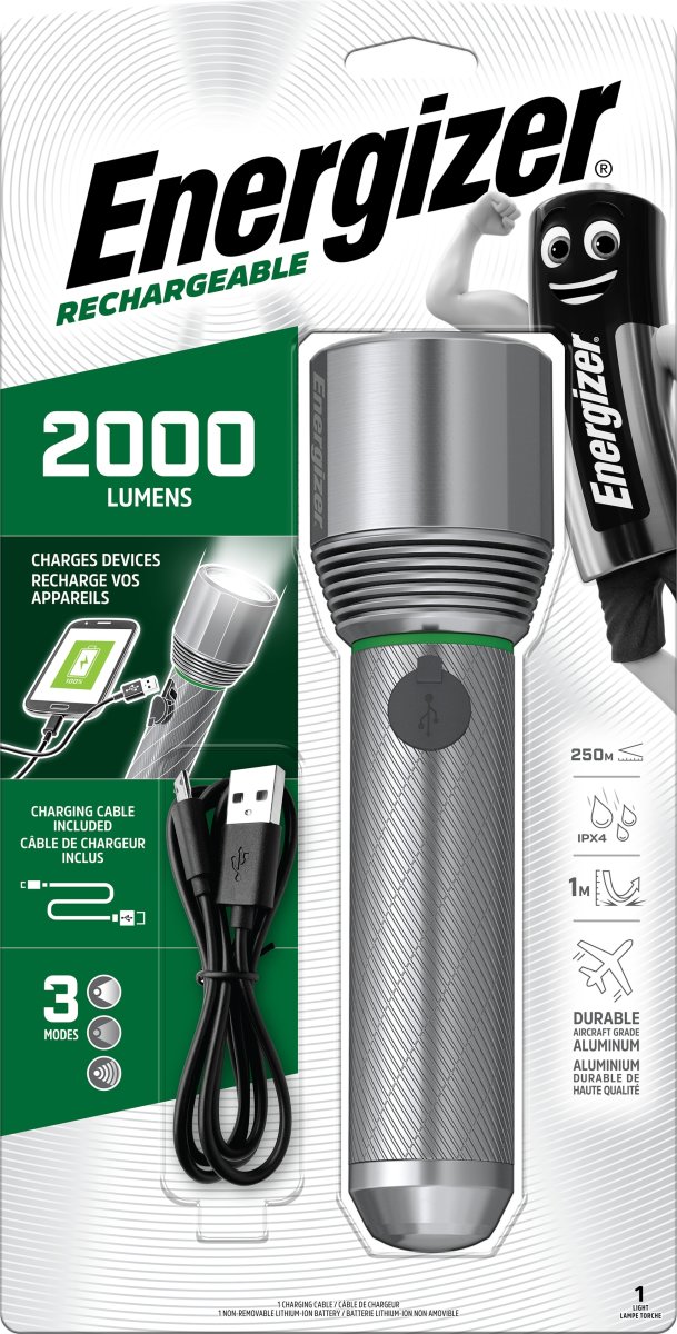 Energizer genopladelig metal lommelygte, 2000lm