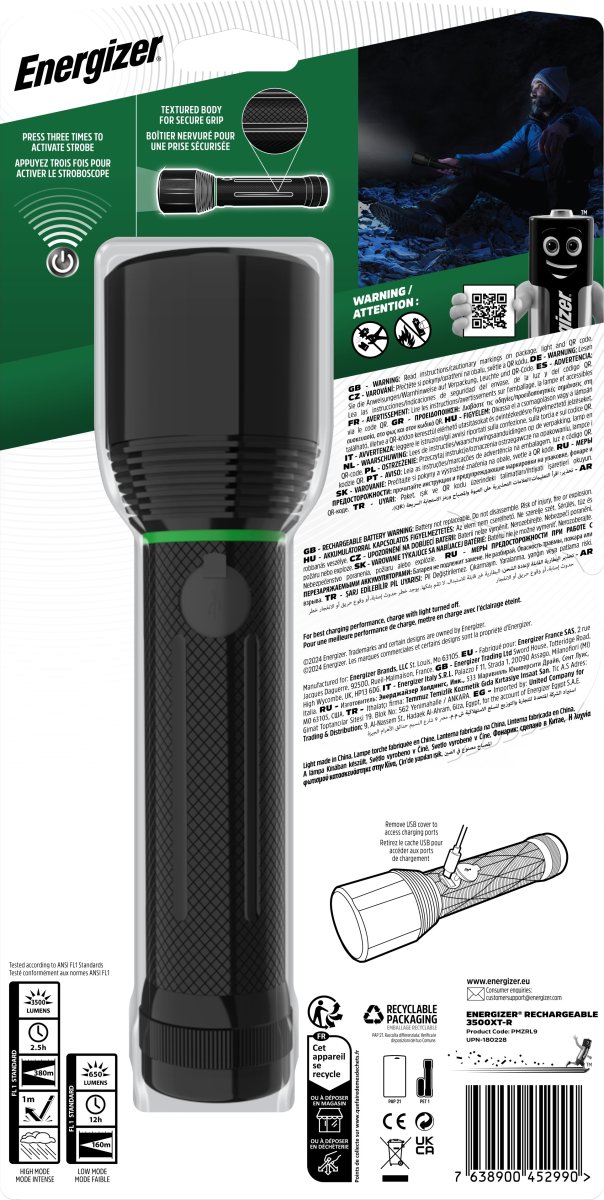 Energizer genopladelig metal lommelygte, 3500lm
