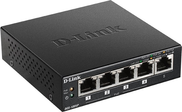 D-LINK Switch, 5-Port, Desktop, Gigabit, PoE+