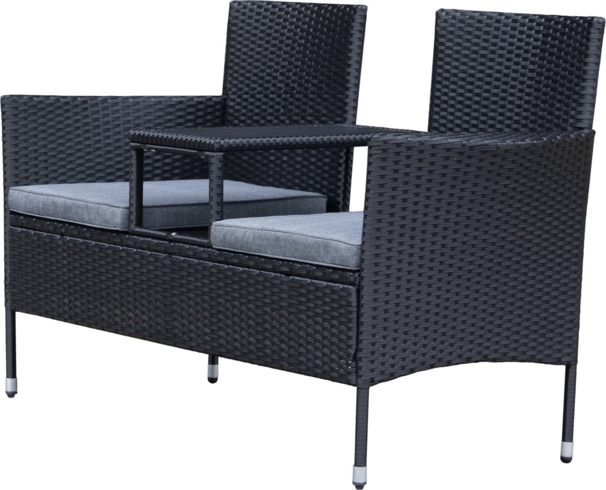 OUTDOOR havesofa 2-pers. med bord, sort