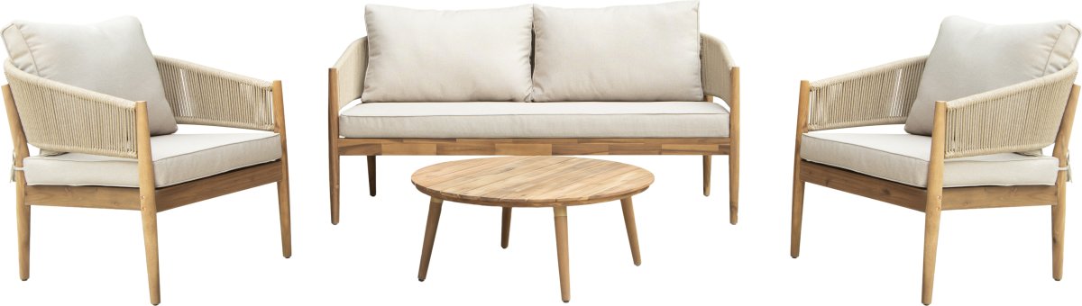 Fiji Loungesæt 4 pers. med hynder, akacietræ/natur