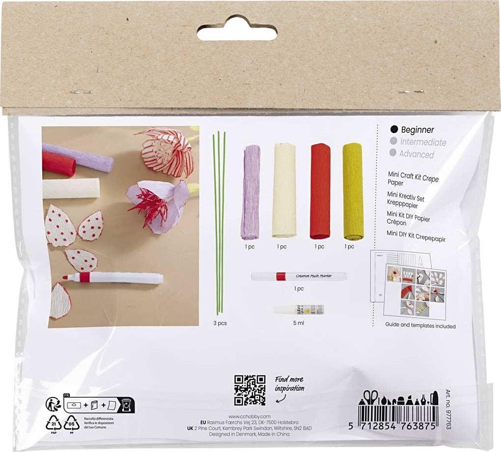 Mini DIY Kit Crepepapir | Blomster | Pastelfarver