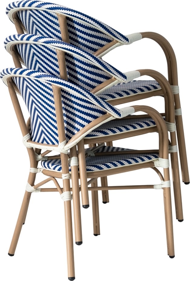 Marseille Havestol, flet/alu, UV, stabelbar, blå