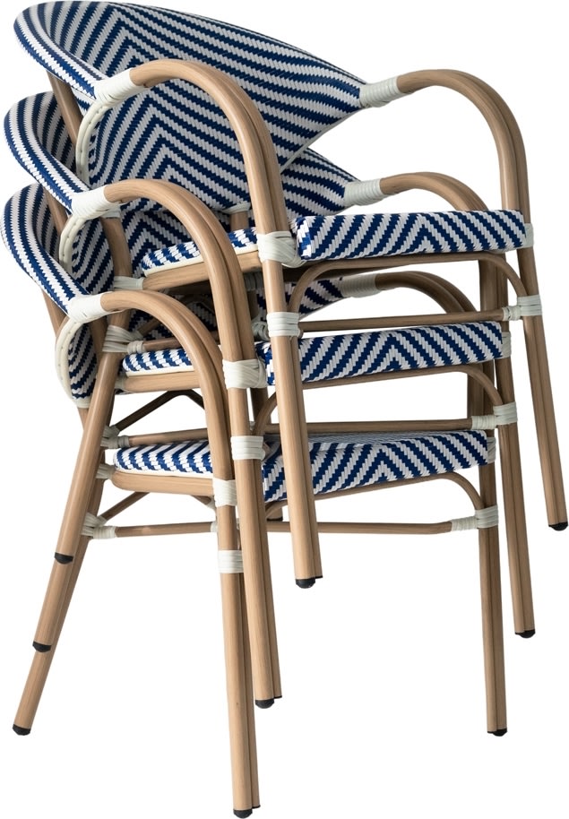 Marseille Havestol, flet/alu, UV, stabelbar, blå