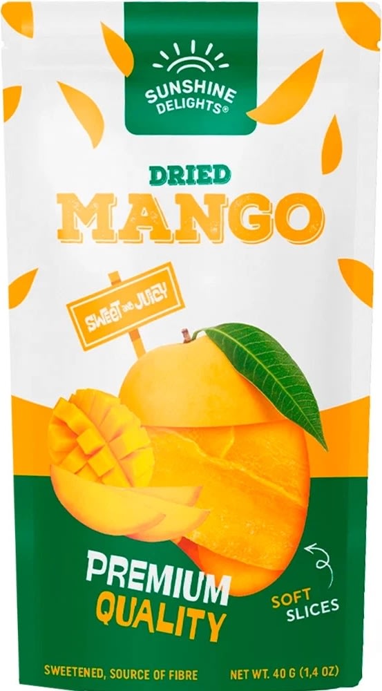 Sunshine Delights Tørret Mango, 20 poser á 40g