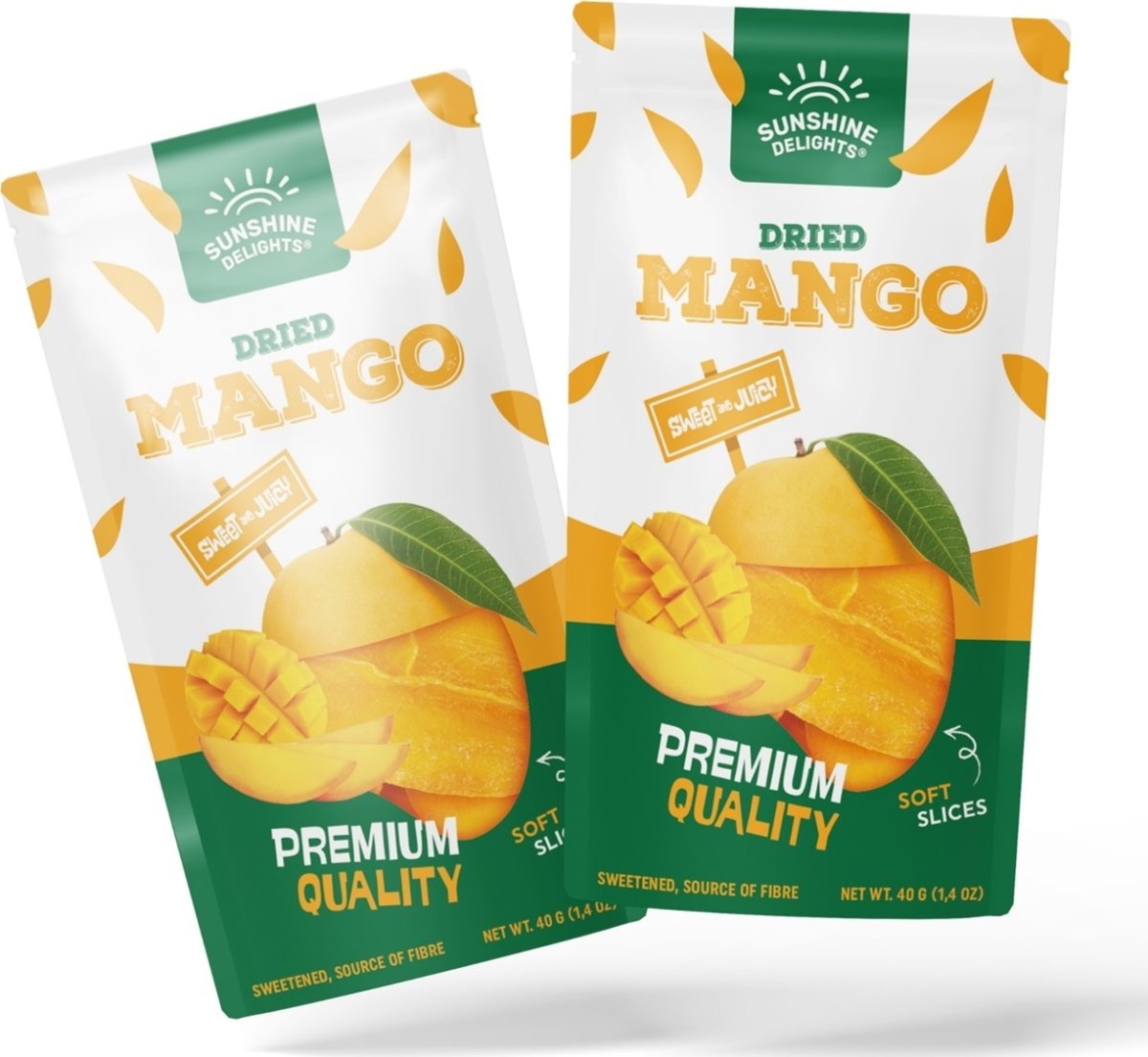 Sunshine Delights Tørret Mango, 60 poser á 40g