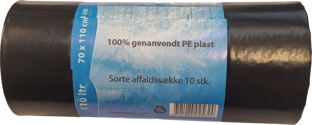 Affaldssække 100L, 70x110cm, 45my, Genanvendt Sort