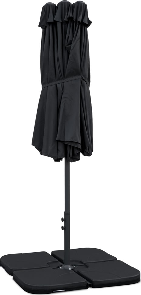 Dobbelt parasol, 450x264cm, inkl fod+overtræk,sort