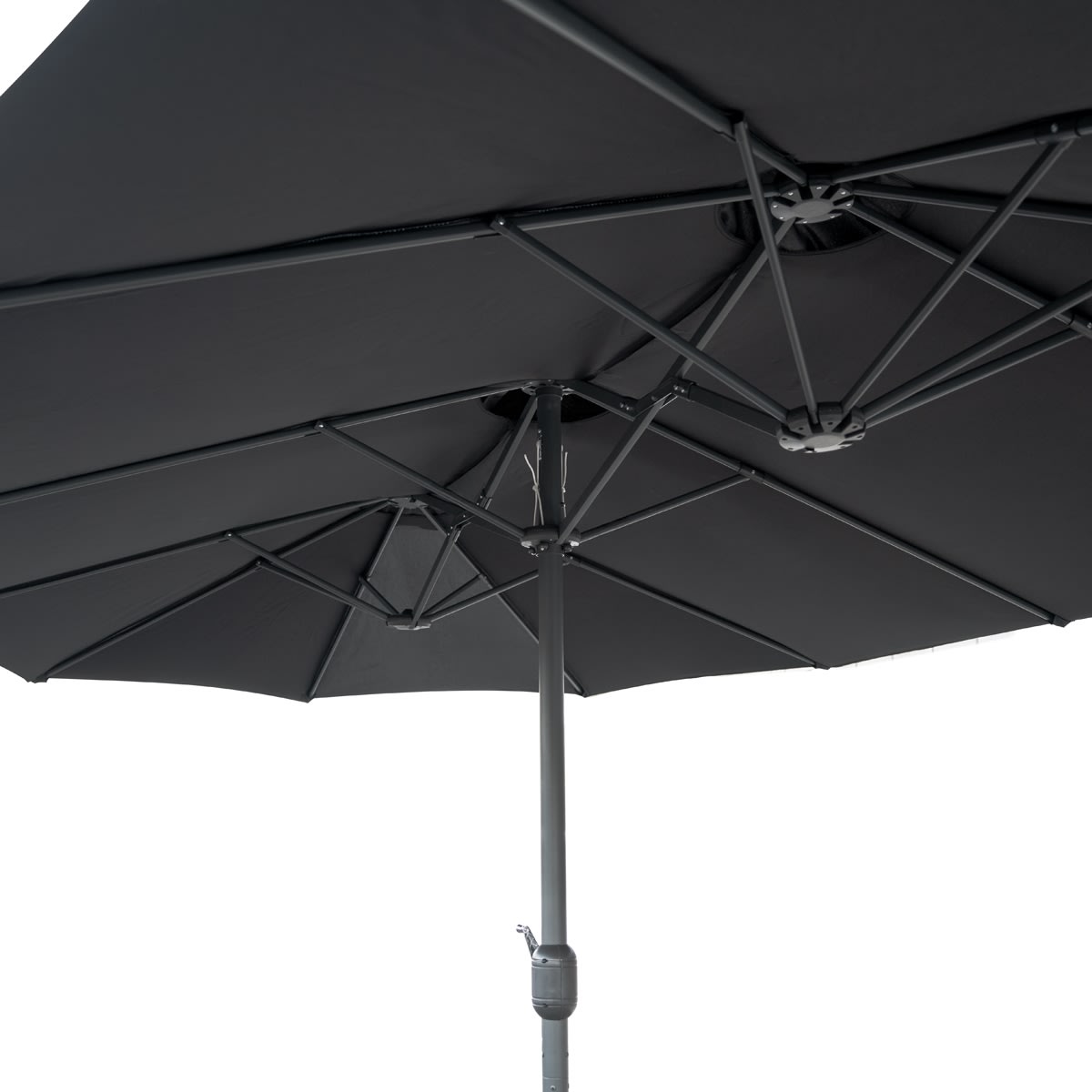 Dobbelt parasol, 450x264cm, inkl fod+overtræk,sort