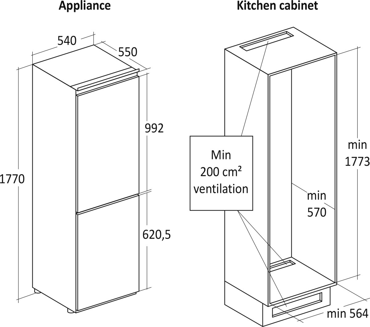 Scandomestic integrerbart kølefryseskab CBI267NFWD