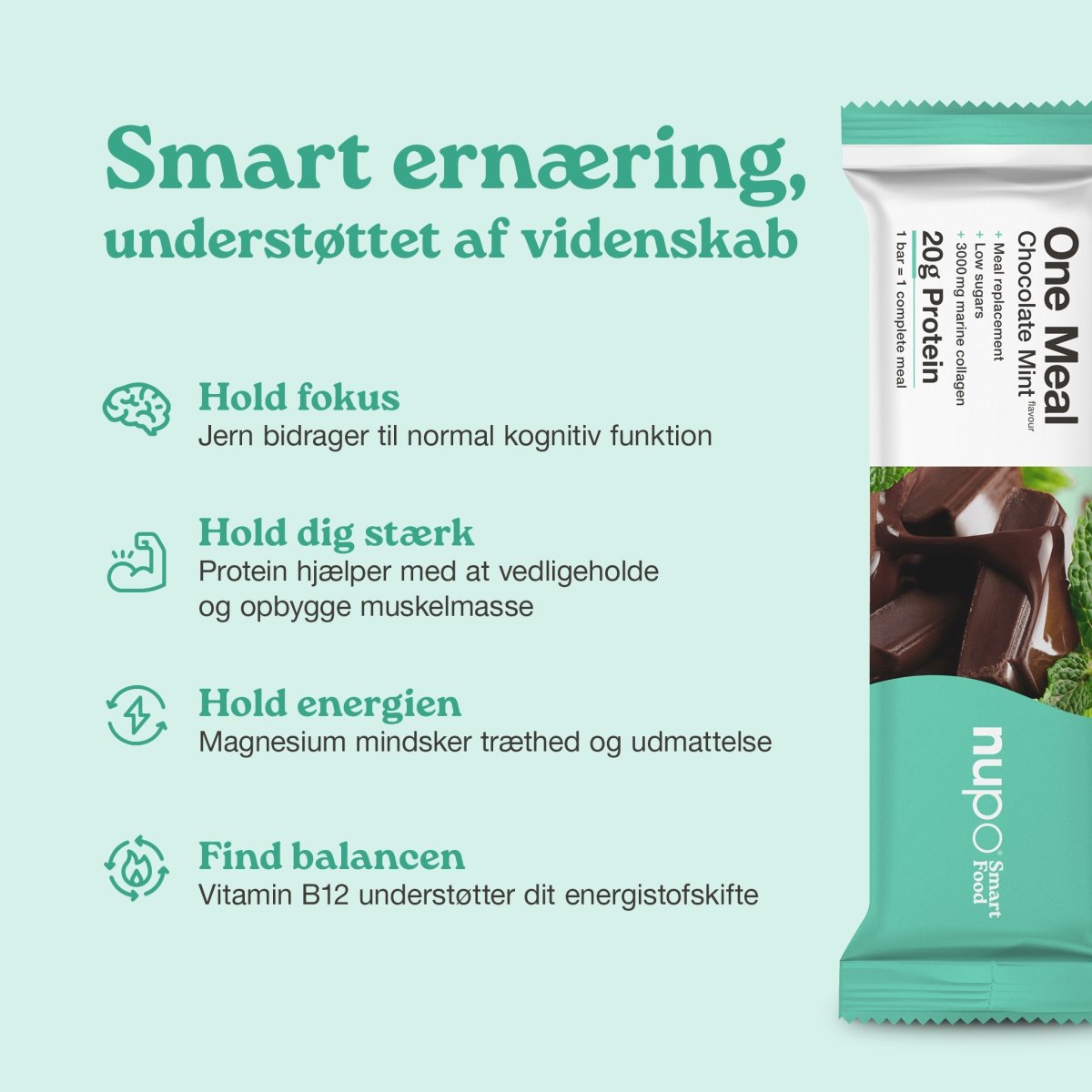 Nupo One Meal Bar Chokolade/Mint og kollagen, 60 g