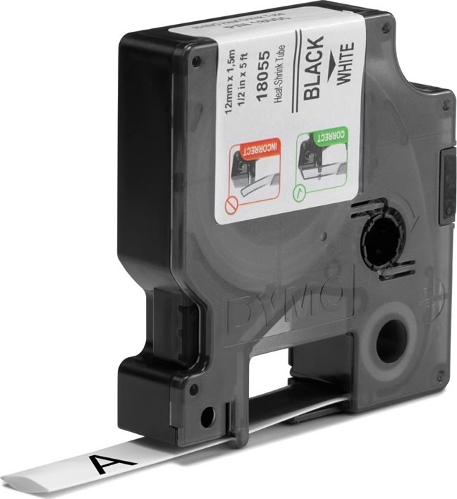 Dymo Rhinopro, 12 mm, krympeflex tape, hvid