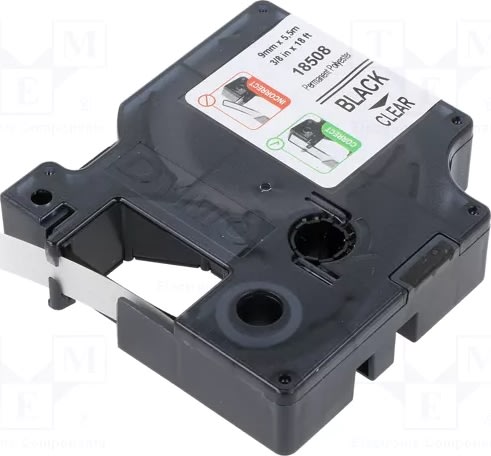 Dymo RHINO Permanent Polyester 9mm, sort på klar