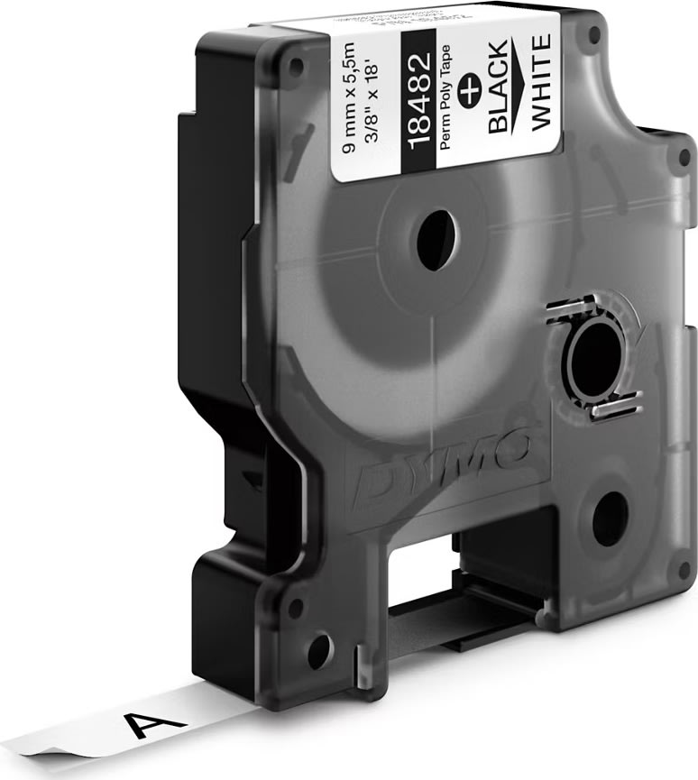 Dymo RHINO Permanent Polyester 19mm, sort på metal