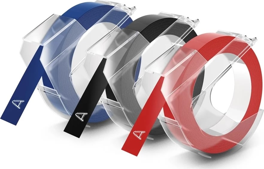 Dymo 3D prægetape 9mm x 3m i sort/rød/blå
