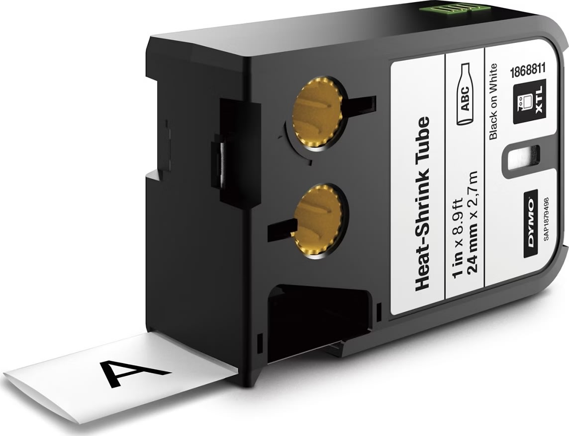 Dymo XTL, krympeflex tape, 12 mm, sort på hvid