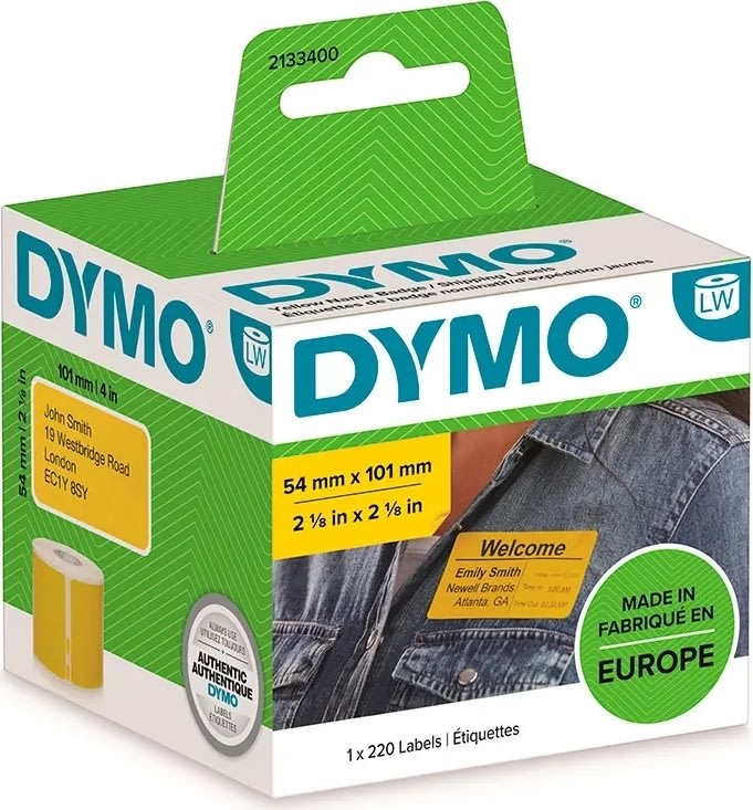 Dymo LW navneskilte etiketter, 54x101 mm, gul